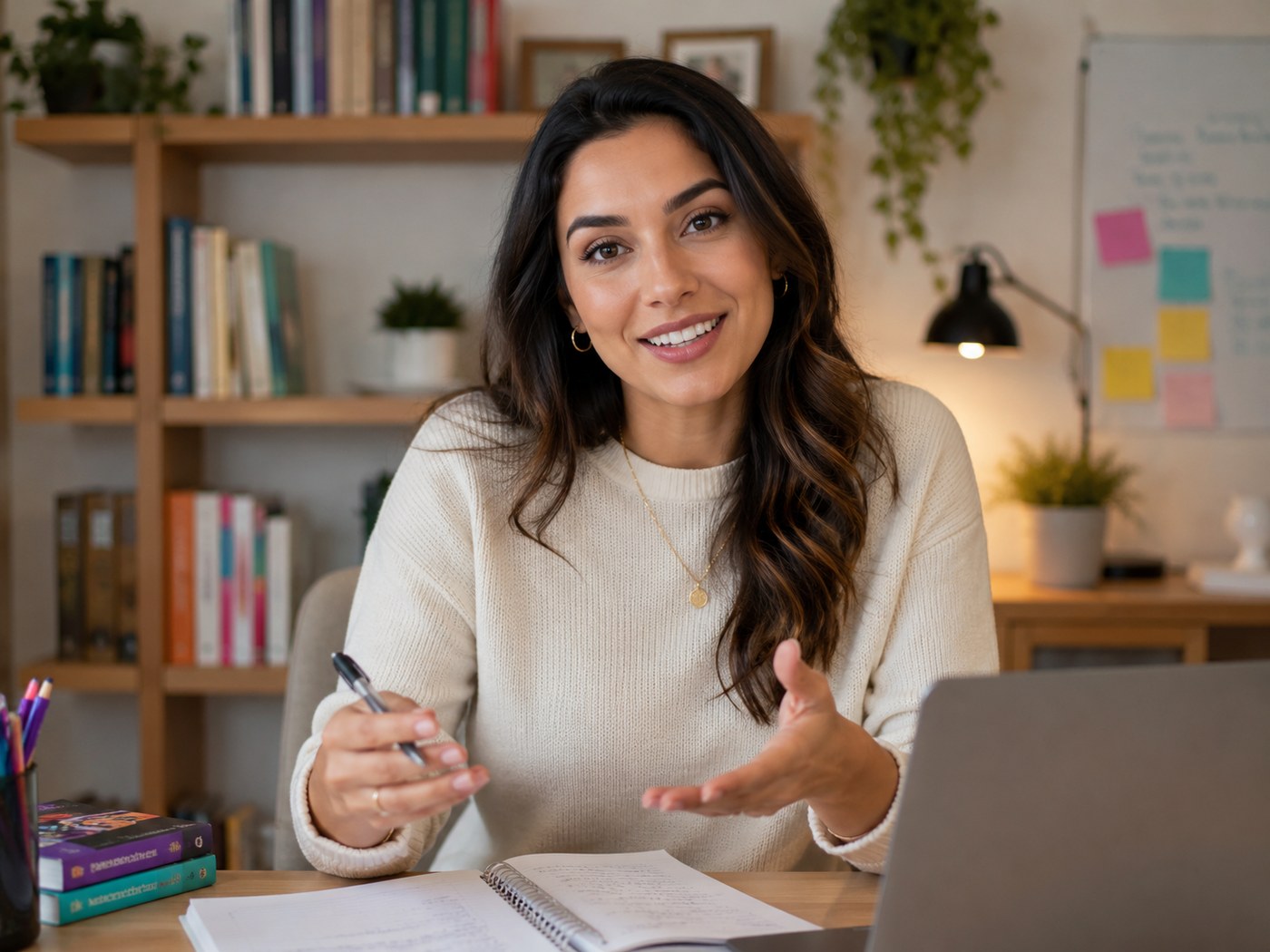Professora realizando mentoria online